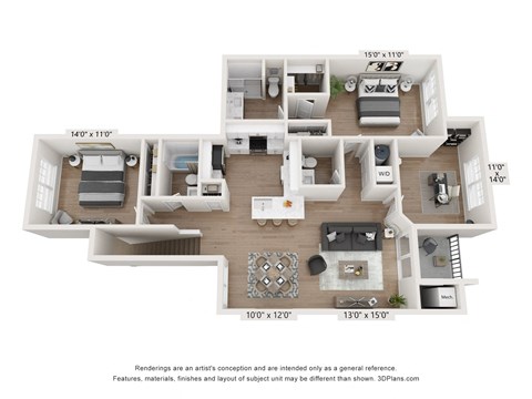 Floor plan for 2 beds, 2 baths, 1452 sqft
